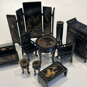 10pc Oriental Style Doll House Miniature Wood Furniture